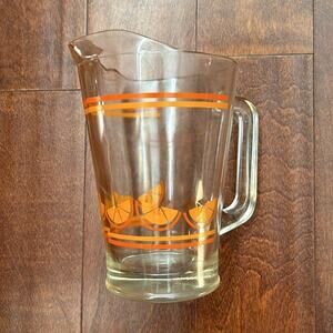 Vintage Clear Glass Pitcher with Orange Slice Design